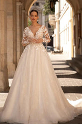 Ball Gown Long Sleeves Lace Wedding Dress
